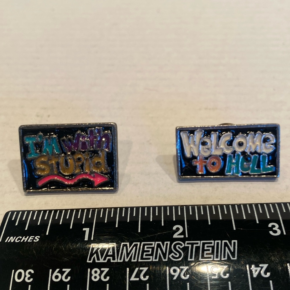 Vintage Two Pins: “Welcome to Hell” and “I’m With Stupid”